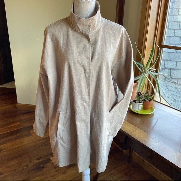 Eileen Fisher Organic Cotton Hemp Stand Collar Chore Jacket in Khaki - Picture 2 of 12